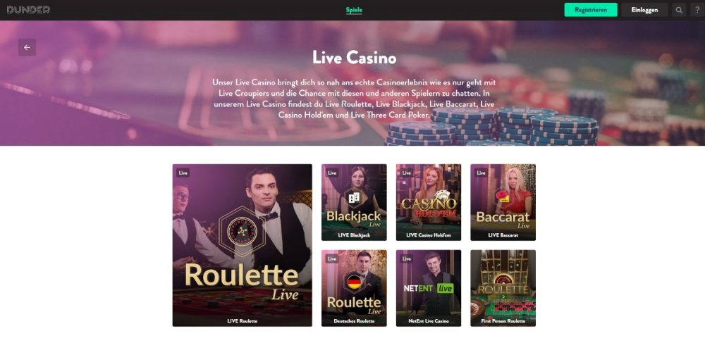dunder casino tischspiele